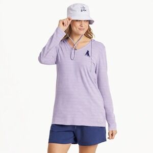Life Is Good Crusher Lite Hoodie Tee Womens XXL Purple Stripe V-Neck NWT